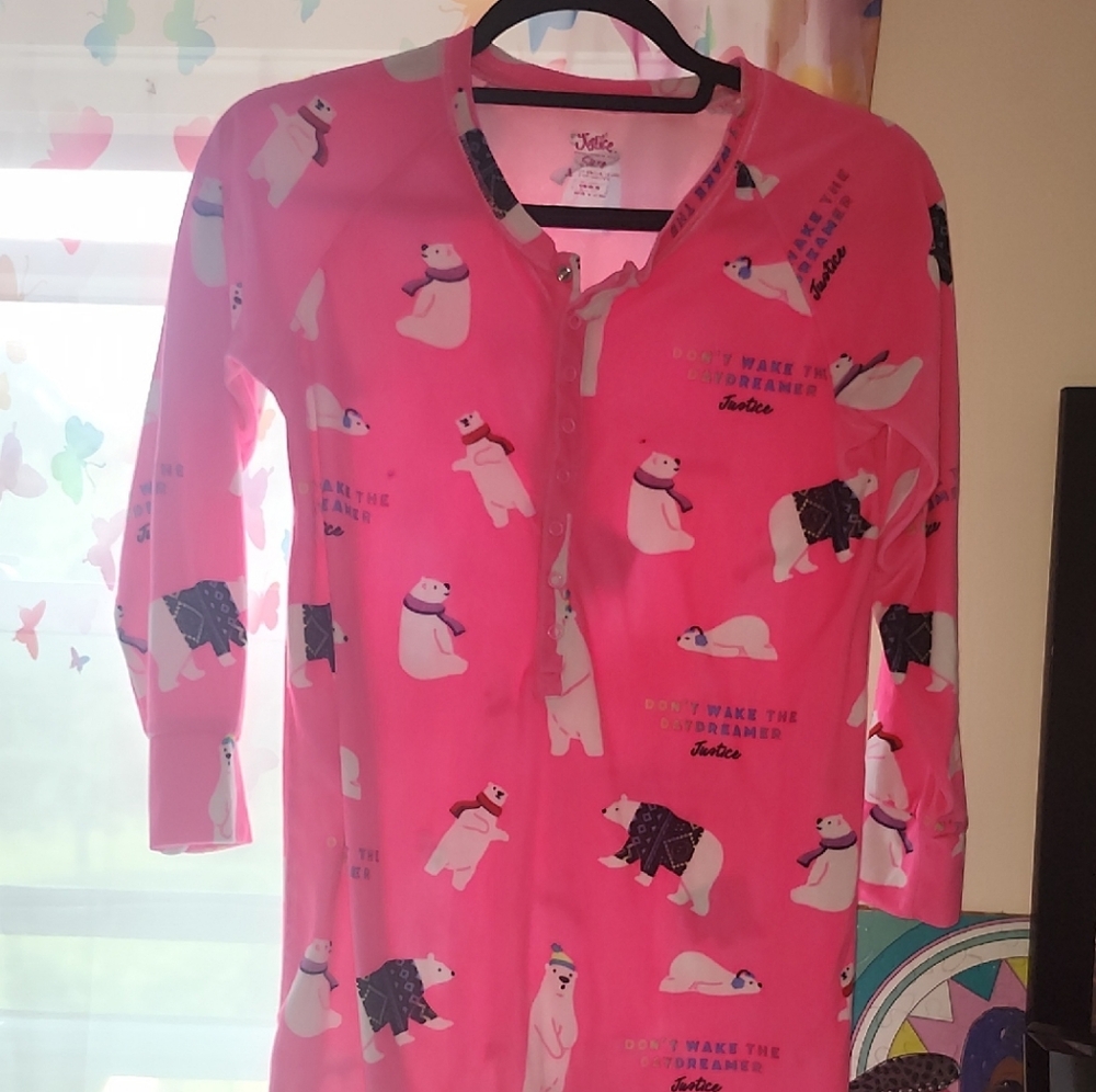 Justice Pink Pajama Onesie with Polar Bear Design